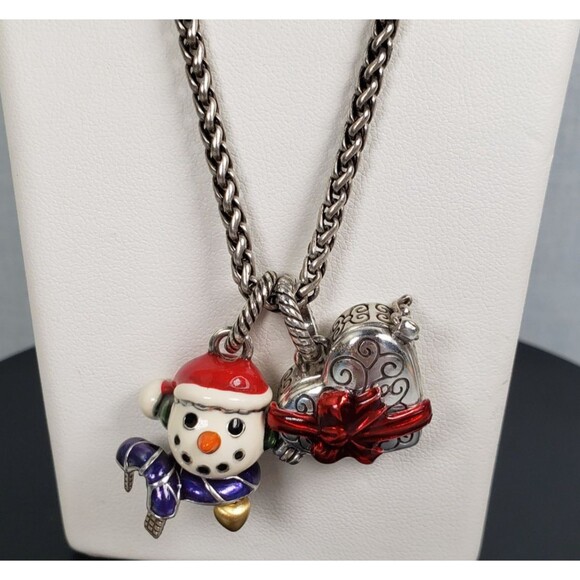 Brighton 20" Necklace Silver Heart Shape/Enamal Snowman Pendant Limited Edition - Picture 3 of 16